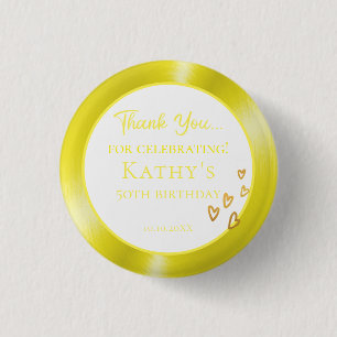 50th Birthday Party Favor Gold Hearts  3 Cm Round Badge