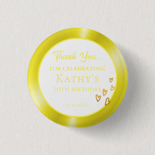 50th Birthday Party Favour Gold Hearts 3 Cm Round Badge