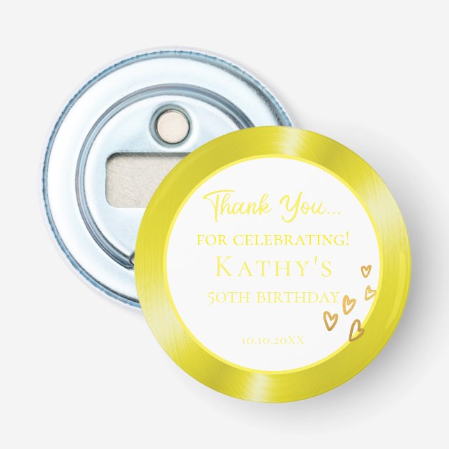 50th Birthday Party Favour Gold Hearts  Bottle Opener (Front)