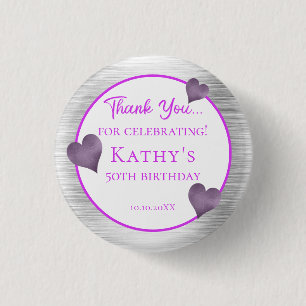 50th Birthday Party Favour Purple and Silver  3 Cm Round Badge