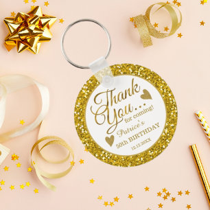 50th Birthday Party Favours Gold Glitter Thank You Key Ring