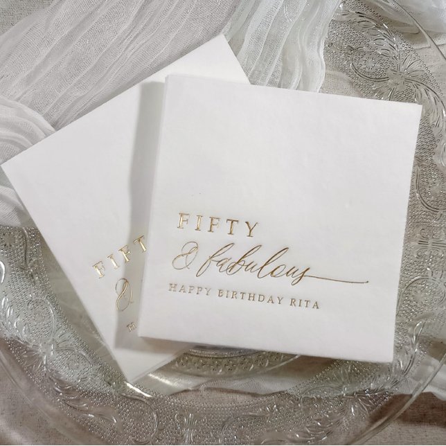 50th Birthday Party Fifty & Fabulous Modern Gold Foil Napkins (Elegant 50th birthday napkins - 50 & Fabulous - Gold foil stamped personalized napkins)