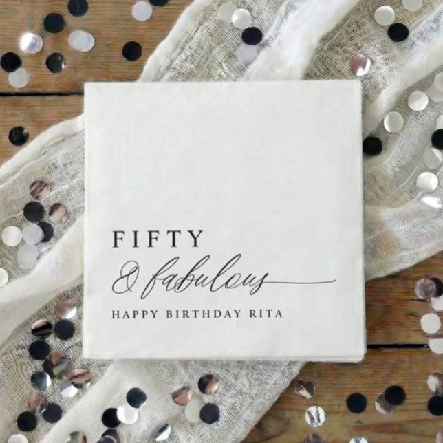 50th Birthday Party Fifty & Fabulous Modern Napkin (50 & Fabulous Birthday Party Napkins - Elegant Modern Calligraphy Script)