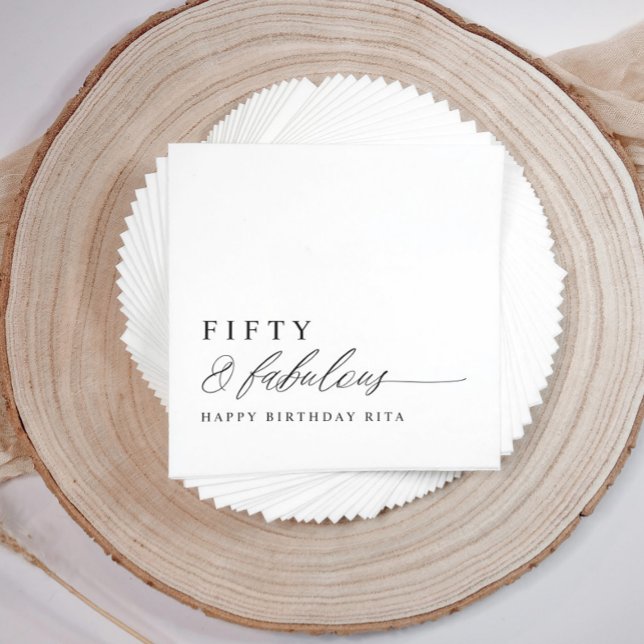 50th Birthday Party Fifty & Fabulous Modern Napkin (50 & Fabulous Birthday Party Napkins - Elegant Modern Calligraphy Script)