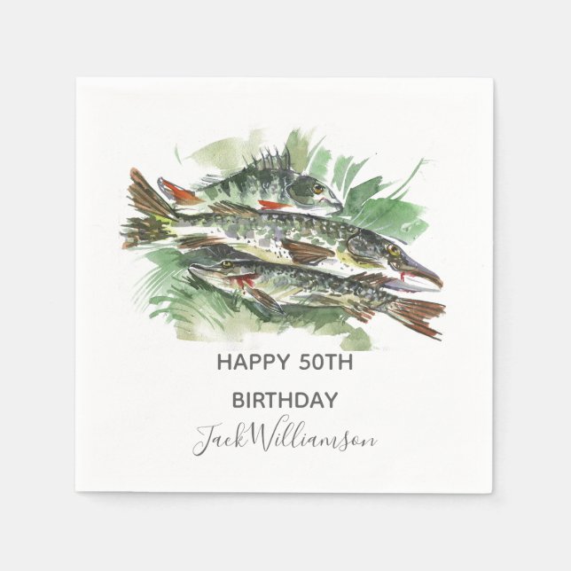 50th Birthday Party | Fishing Fish Napkin (Front)