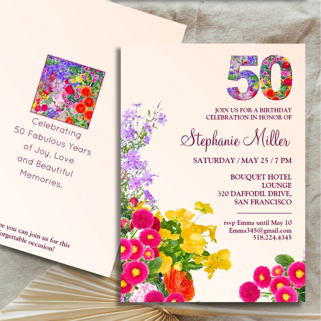50th birthday party floral modern 50 years party invitation (Creator Uploaded)