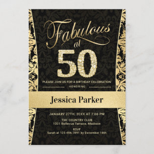 50th Birthday Party - Gold Black Invitation