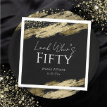 50th Birthday Party Gold Black Look Who's Napkin<br><div class="desc">Elegant Faux gold foil paint splatters design. All text is adjustable and easy to change for your own party needs. Great elegant 50th birthday template design. Fancy Birthday party Napkins. Black and gold</div>