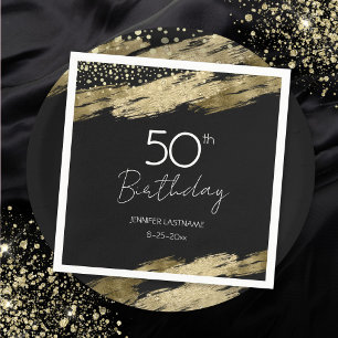 50th Birthday Party Gold Black Napkins