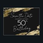 50th Birthday Party Gold Black Save the Date Postcard<br><div class="desc">Elegant Faux gold foil paint splatters design. All text is adjustable and easy to change for your own party needs. Great elegant 50th birthday template design. Save the Date</div>