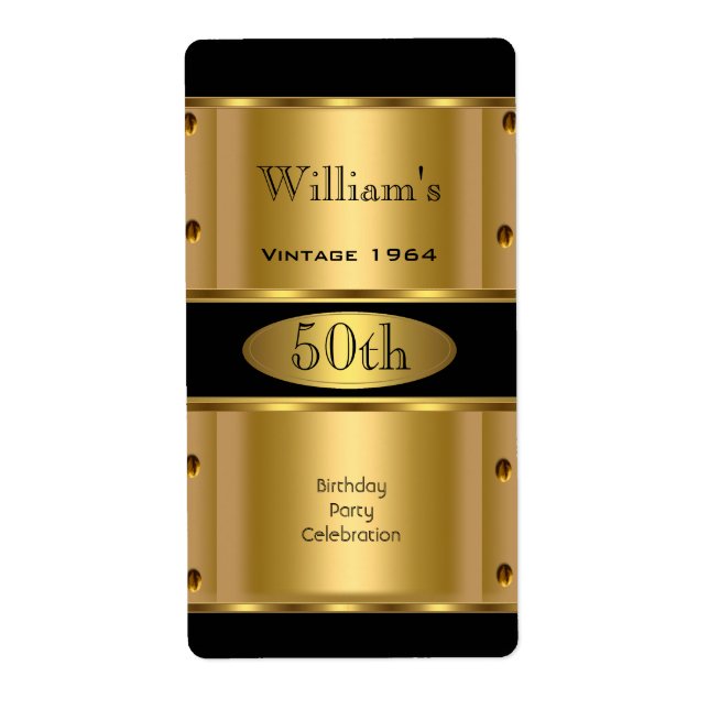 50th Birthday Party Gold Black Vintage Label 2 (Front)