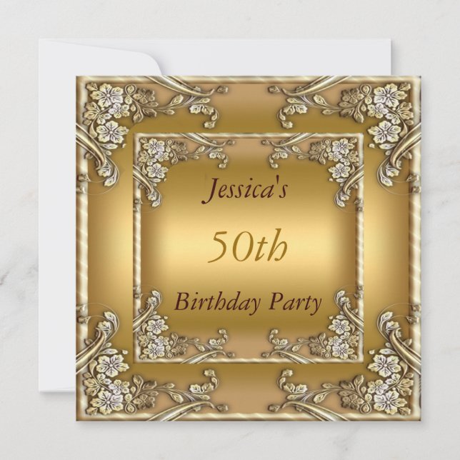 50th  Birthday Party Gold Invitation (Front)