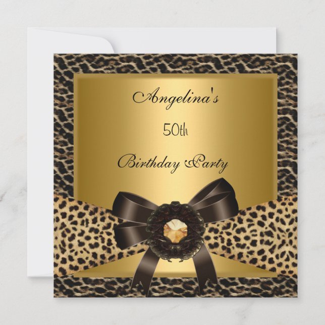 50th Birthday Party Gold Leopard Coffee Brown Invitation (Front)