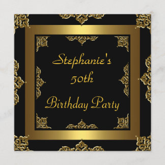 50th Birthday Party Gold Metal & Black Any Invitation