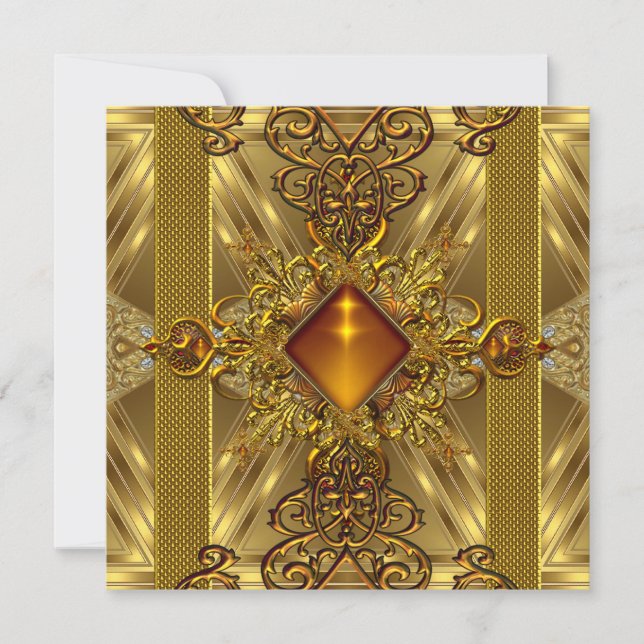 50th Birthday Party Gold Ornate Amber Jewel Invitation (Front)