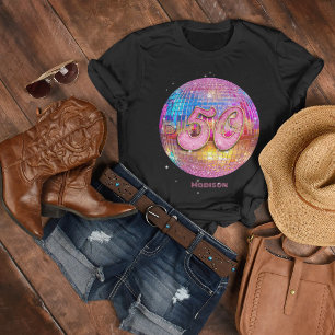 50th Birthday Party Gold Pink Glitter Disco Ball T-Shirt