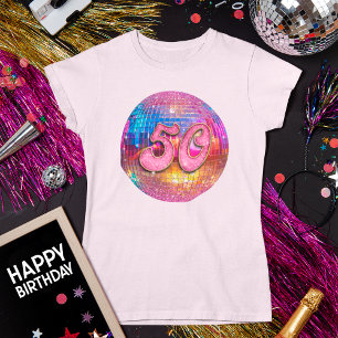 50th Birthday Party Gold Pink Glitter Disco Ball T-Shirt