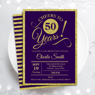 50th Birthday Party - Gold Purple ANY AGE Invitation