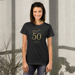 50th Birthday Party Gold Script Black T-Shirt<br><div class="desc">Celebrate a 50th birthday with this stylish and personalised t-shirt! Perfect for gathering all your family and friends together for a special occasion,  this shirt is designed to be easy to personalise. With a luxurious gold script. Get ready to party in style with this special 50th birthday t-shirt.</div>