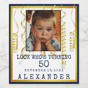 50th Birthday Party Gold With Photo Change Colour Wine Label