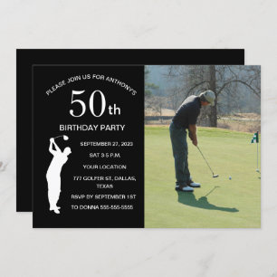 50th Birthday Party Golfer Black Par Golf Photo Invitation