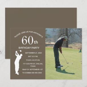 50th Birthday Party Golfer Brown Par Golf Photo Invitation