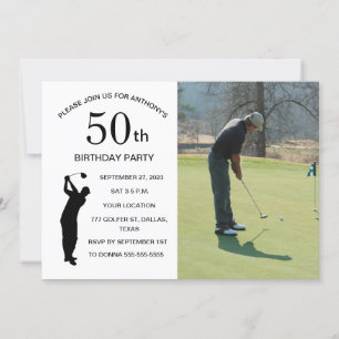 50th Birthday Party Golfer Dad Par Golf Photo Invitation
