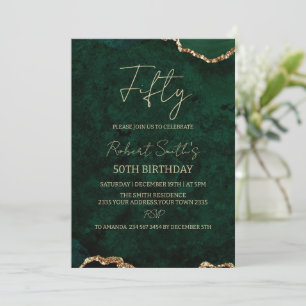 50th Birthday Party Green Agate and Gold  Invitation
