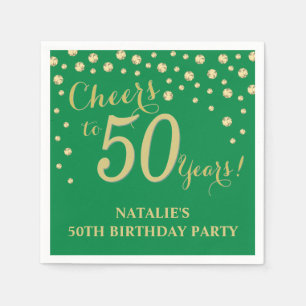 50th Birthday Party Green and Gold Diamond Napkins