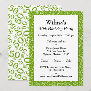 50th Birthday Party Green/White Number Pattern Invitation