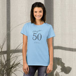 50th Birthday Party Grey Script Blue T-Shirt<br><div class="desc">Celebrate the milestone of turning 50 with this fabulous, personalised blue birthday t-shirt! With a chic and stylish design, this soft and comfortable tee is perfect for a birthday party or simply as a beautiful reminder of a special year. The customisable shirt features a bold '50' design that is sure...</div>