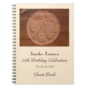 50th Birthday Party Guest Book, Angel in the Rocks Spiral Notebook