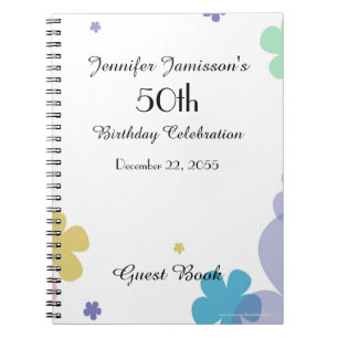 50th Birthday Party Guest Book, Festive Floral Notebook