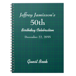 50th Birthday Party Guest Book Green Plaid