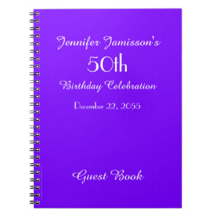 50th Birthday Party Guest Book Purple Solid