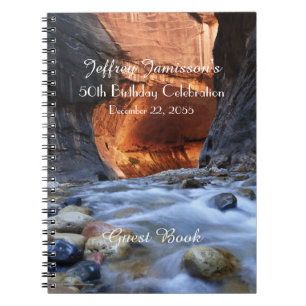 50th Birthday Party Guest Book, Zion Narrows Spiral Notebook
