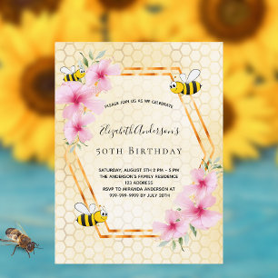 50th birthday party honeycomb sweet bumble bees postcard