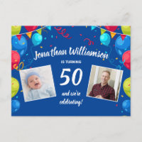 50th Birthday Party Invitation, 2 Photos, Balloons