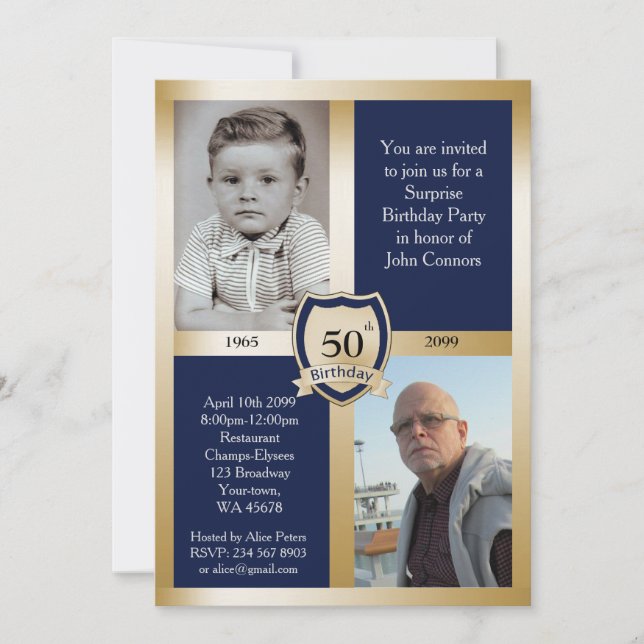 50th,Birthday Party Invitation,Add photo,any age Invitation (Front)