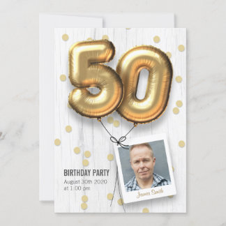 50th Birthday Party Invitation Adult Gold Balloons