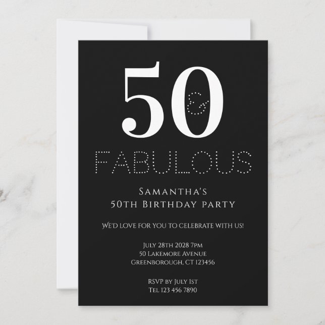 50th Birthday Party Invitation Black and White (Front)