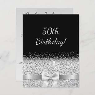 50th birthday party invitation black silver bow