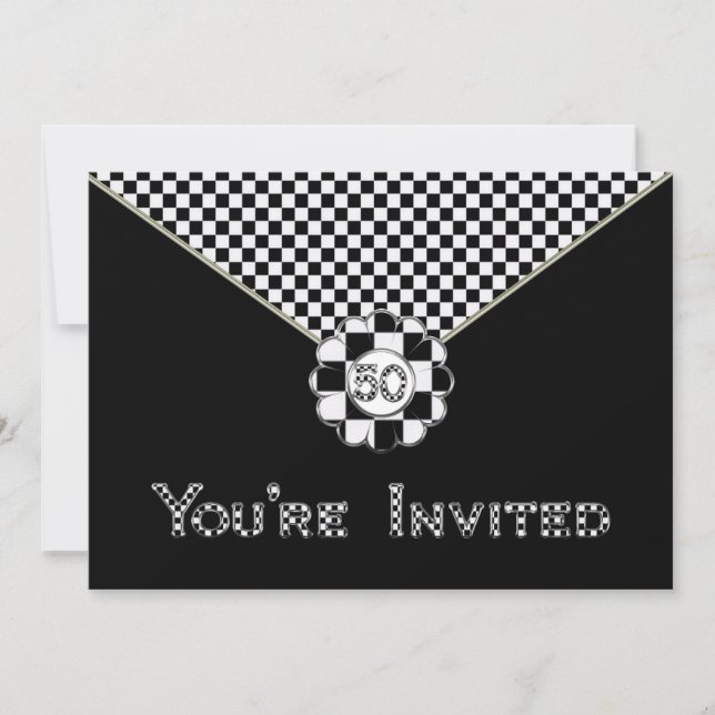 50TH BIRTHDAY PARTY INVITATION - BLK/WHT ENVELOPE (Front)