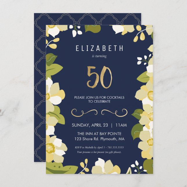 50th Birthday Party Invitation Customise- Fiftieth (Front/Back)