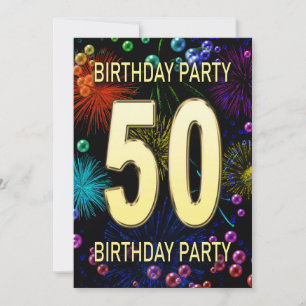 50th Birthday Party Invitation Fireworks Bubbles