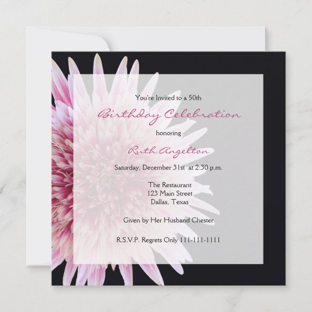 50th Birthday Party Invitation Gerbera Daisy (Front)