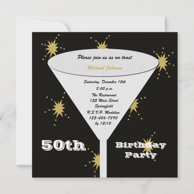 50th BIrthday Party Invitation Gold 50th Toast (Front)