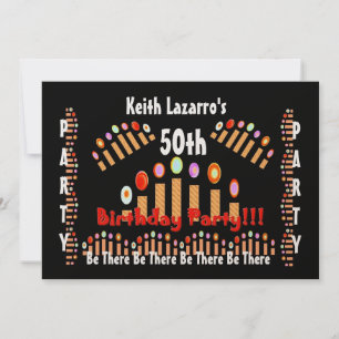 50th Birthday Party Invitation Gold Candles E002