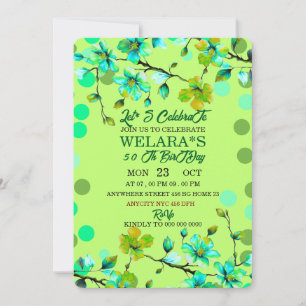 50th Birthday Party Invitation, Green Gold Digital Invitation