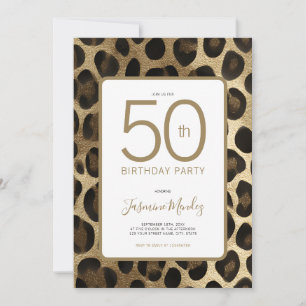 50th Birthday Party Invitation Leopard Print Gold